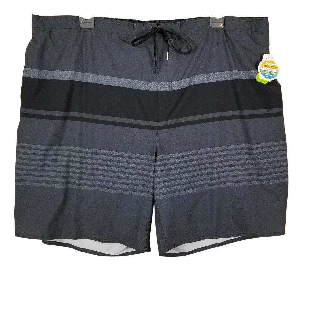 DXL Destination  Men Grey Striped Board Shorts Quick Dry UV‎ Protection 4XL NEW